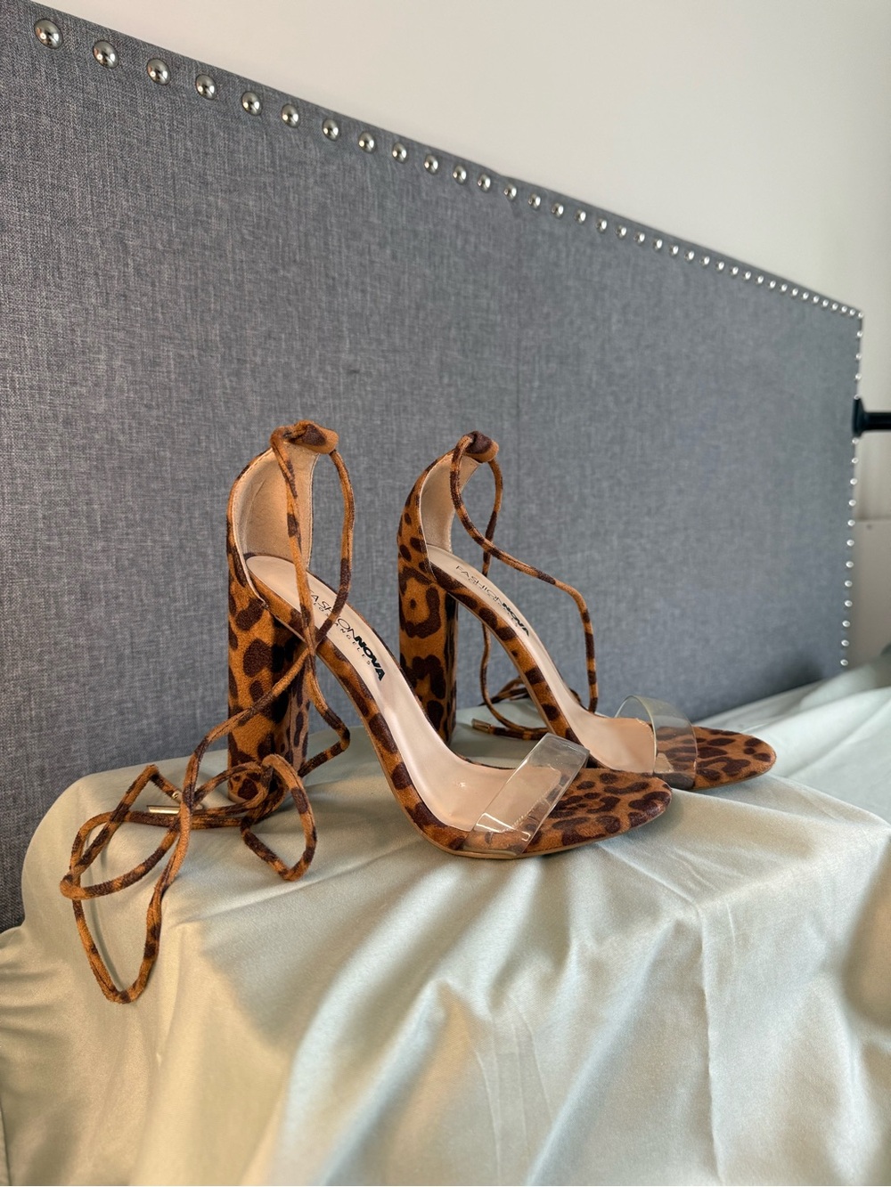 Fashionova lace up cheetah heels